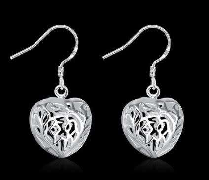 Silver Designer 3D heart Earrings Filigree