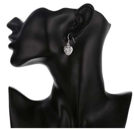 Silver Designer 3D heart Earrings Filigree