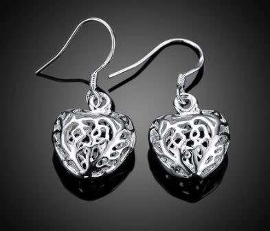 Silver Designer 3D heart Earrings Filigree