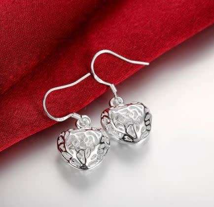 Silver Designer 3D heart Earrings Filigree
