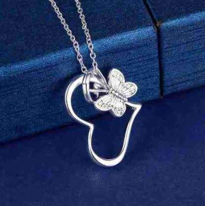 Silver Designer Heart with Butterfly Necklace