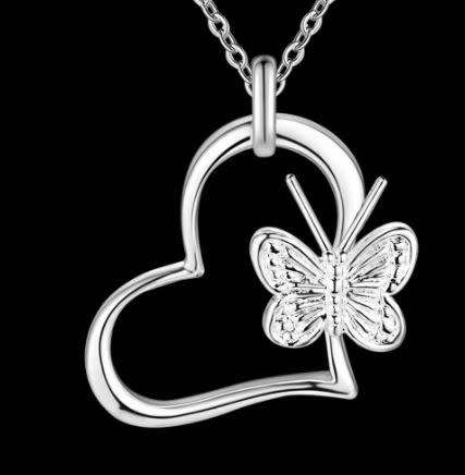 Silver Designer Heart with Butterfly Necklace