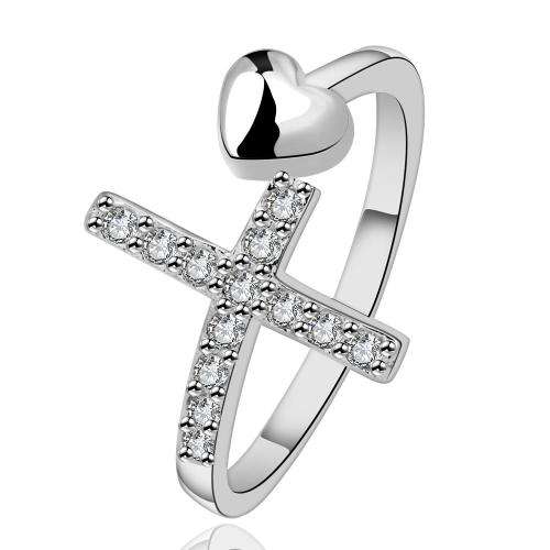 Silver Designer Cross Heart Ring adjustable