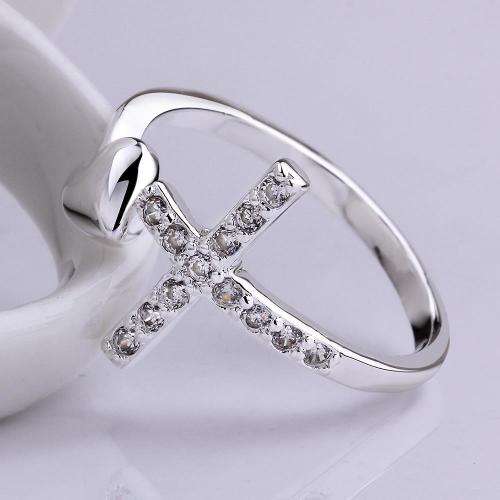 Silver Designer Cross Heart Ring adjustable