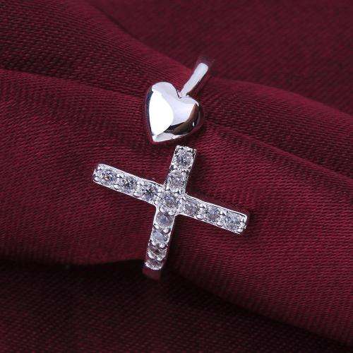 Silver Designer Cross Heart Ring adjustable