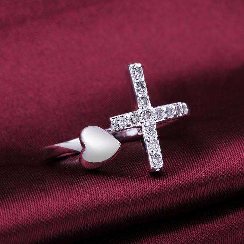 Silver Designer Cross Heart Ring adjustable