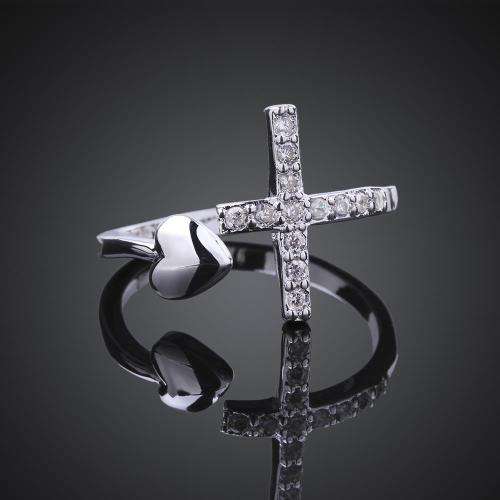 Silver Designer Cross Heart Ring adjustable
