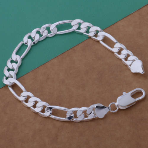 Silver Designer Figaro Men's Bracelet 8mm