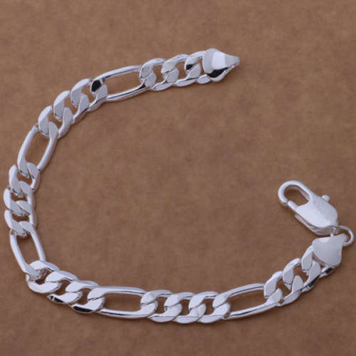 Silver Designer Figaro Men's Bracelet 8mm