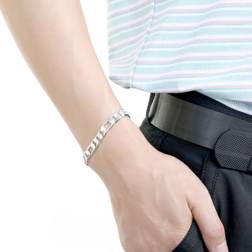 Silver Designer Figaro Men's Bracelet 8mm