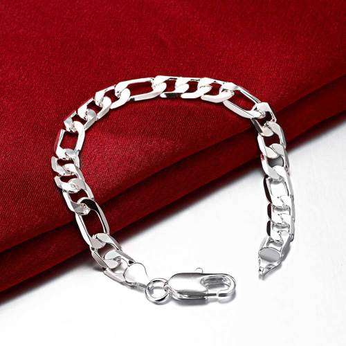Silver Designer Figaro Men's Bracelet 8mm