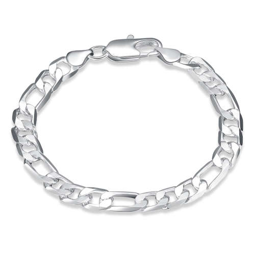 Silver Designer Figaro Men's Bracelet 8mm