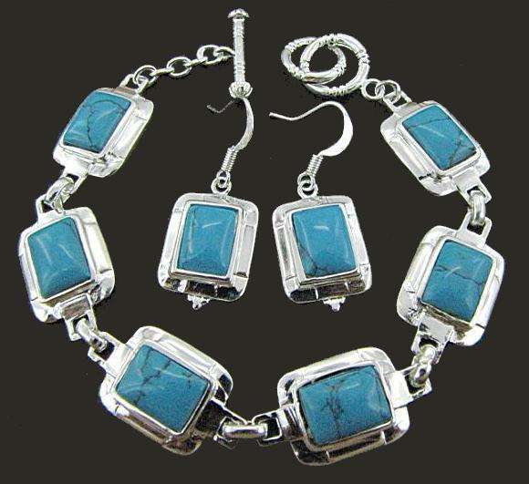 925 Sterling Silver TURQUOISE Gemstone Earrings & Bracelet Jewellery Set
