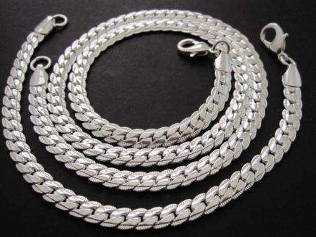 925 Sterling Silver Men's 6mm Flat Necklace and Bracelet Set