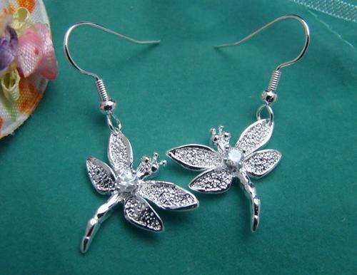 Silver Frosted CZ Dragonfly Earrings (Ready to Ship)