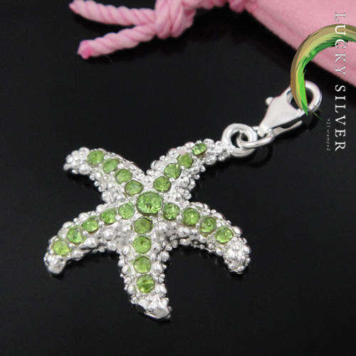 Silver Starfish & Green CZ Charm (Local 3 - 5 Delivery)