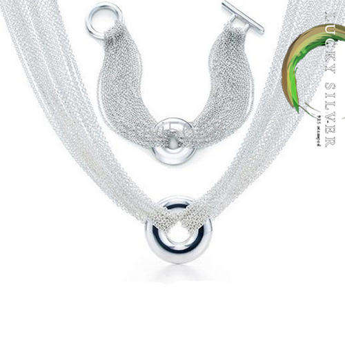 925 Sterling Silver EP Multistrands Bracelet & Necklace Set