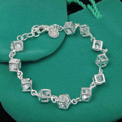 925 Sterling Silver EP CRYSTAL CUBE Bracelet - (In Stock & Ready to Ship)