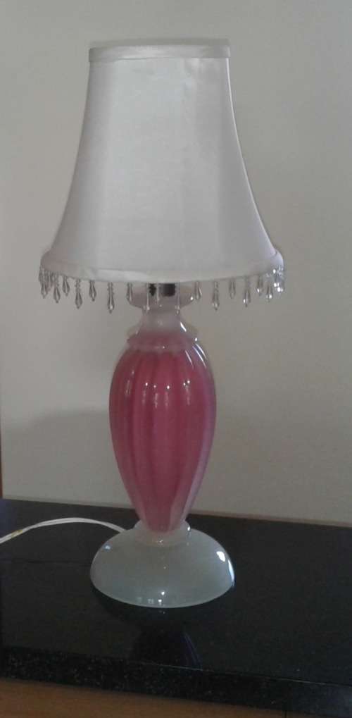 Murano Pink & White Glass Lamp With Shade