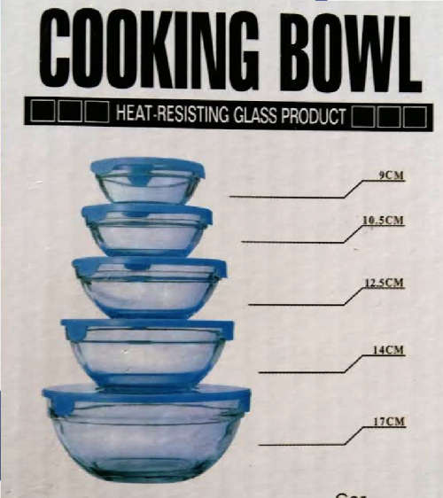 5 Piece - Glass Cooking Bowls with Lids