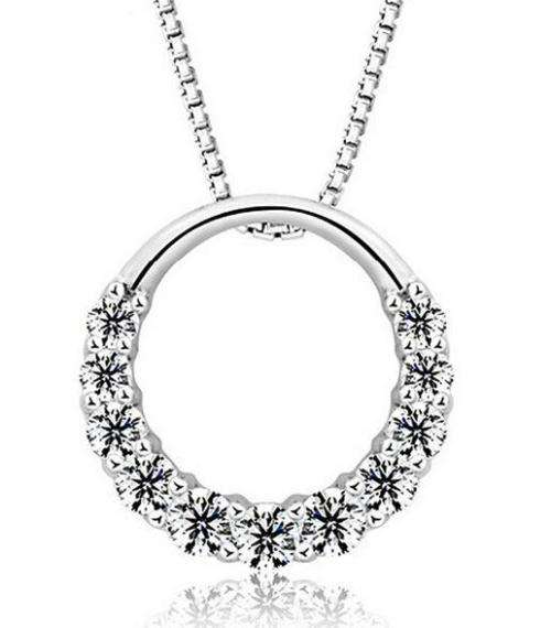 Beautiful 925 Sterling Silver Woman 11PCS Zirconia Crystal 1.2cm*1.2cm Round Ring Pendant Water Neck
