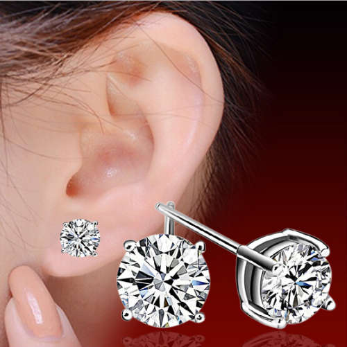 Vintage Style Silver Stud Earrings S925 Sterling Silver, For Women With Swiss Austria Diamond