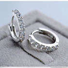 Women Jewellery White Gemstones Crystal Silver Hoop Earrings