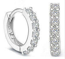 Women Jewellery White Gemstones Crystal Silver Hoop Earrings