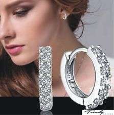 Women Jewellery White Gemstones Crystal Silver Hoop Earrings