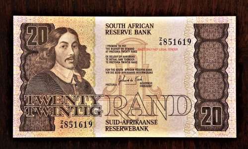 1981 G de KOCK ,TWENTY RAND REPLACEMENT NOTE, Z4-858671,  UNC