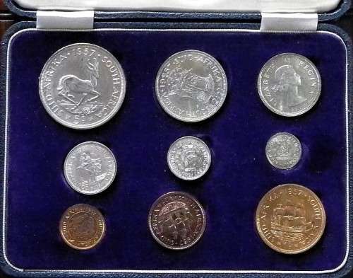 1957 Union S.A. Queen Elizabeth II, SHORT PROOF SET. Mintage 750 Rarity 3R.