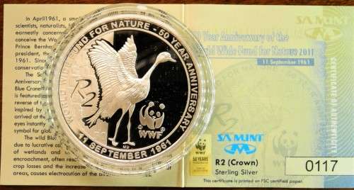 2011 Proof  R2 (WWF Comm.) Silver 0.925Ag, 31.1 gm.  Encapsulated & in Leatherlette Case Ungraded