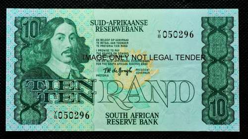 TW de JONGH  R10 REPLACEMENT NOTE 4th ISSUE LOW PRINT NUMBER Y/8  050296  (UNC)