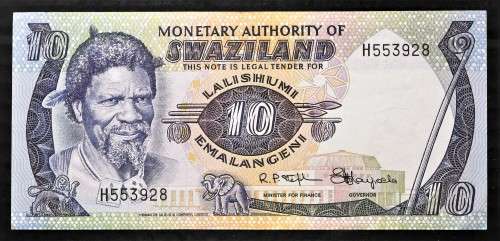 1974 SWAZILAND. 10 Emalangeni  Note. Pick 4(a) Market Price = R2,585.00.  CRISP Ch/UNC