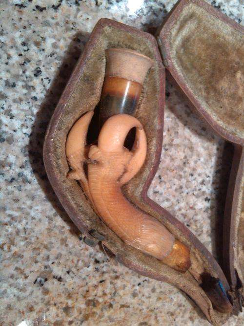 Antique Meerschaum Cheroot Pipe - carved Eagle Claw in box.
