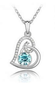 EXTRAORDINARY!! WHITE GOLD PLATED WITH BLUE SIMULATED DIAMOND NECKLACE PENDANT