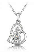 EXTRAORDINARY!! WHITE GOLD PLATED WITH SIMULATED DIAMOND NECKLACE PENDANT