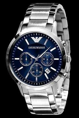 MENS EMPORIO ARMANI BLUE DIAL STAINLESS STEEL CHRONOGRAPH WATCH AR2448#BRAND NEW#NO BOX! ONLY PAPERS