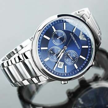 MENS EMPORIO ARMANI BLUE DIAL STAINLESS STEEL CHRONOGRAPH WATCH AR2448#BRAND NEW#NO BOX! ONLY PAPERS