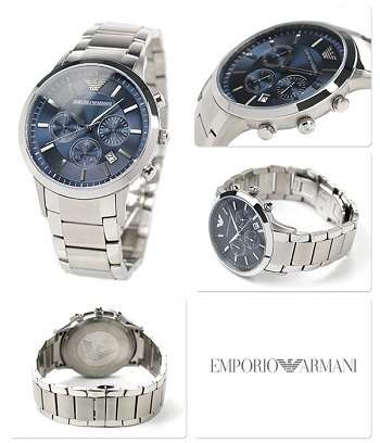 MENS EMPORIO ARMANI BLUE DIAL STAINLESS STEEL CHRONOGRAPH WATCH AR2448#BRAND NEW#NO BOX! ONLY PAPERS