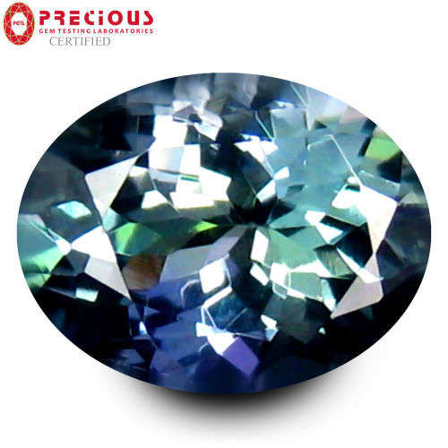2.20ct ''PGTL" CERT FIVE STAR!!! 100% AAA GENUINE Natural TANZANITE BLUISH/GREENISH/YELLOW/SILVER