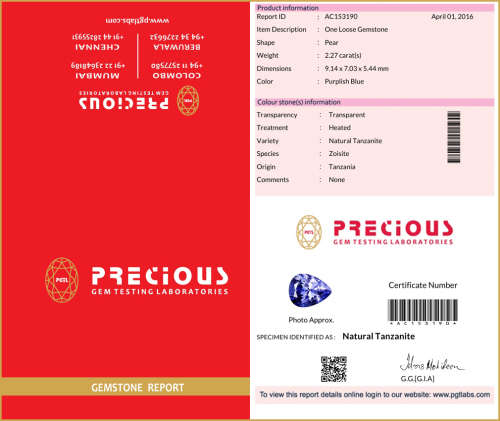 2.27ct ''PGTL'' Cert - INCOMPARABLE!!! 100% AAA Natural TANZANITE PURPLISH BLUE ''FREE CERTIFICATE''