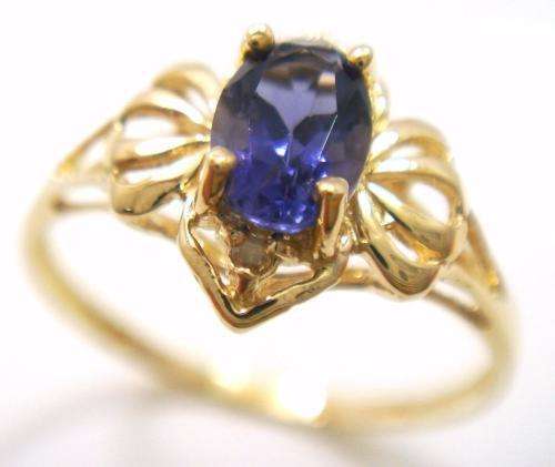9CT GENUINE SOLID YELLOW GOLD OVAL IOLITE & DIAMOND RING (INVEST NOW IN GOLD JEWELLERY)