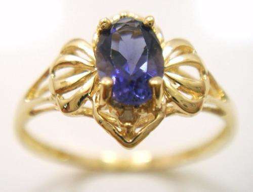 9CT GENUINE SOLID YELLOW GOLD OVAL IOLITE & DIAMOND RING (INVEST NOW IN GOLD JEWELLERY)