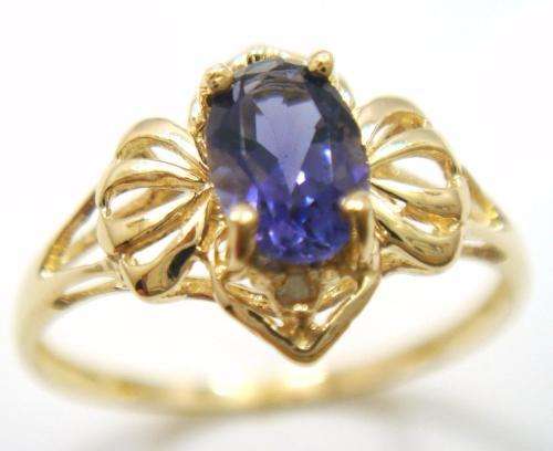 9CT GENUINE SOLID YELLOW GOLD OVAL IOLITE & DIAMOND RING (INVEST NOW IN GOLD JEWELLERY)