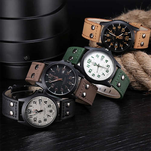 BROWN -- LATEST Military Army Sport CANVAS STYLE- Luxurious MENS watch- SUPER STYLISH!!! LEATHER