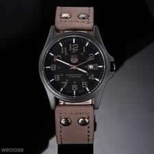 BROWN -- LATEST Military Army Sport CANVAS STYLE- Luxurious MENS watch- SUPER STYLISH!!! LEATHER