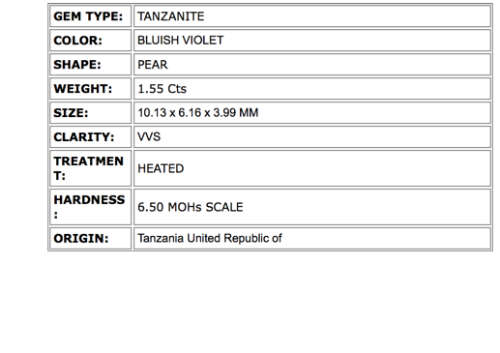 1.55 ct "GIL" CERTIFIED TOP QUALITY BLUISH VIOLET 100% NATURAL TANZANITE
