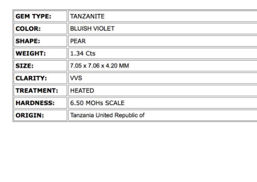 1.34 ct "GIL" CERTIFIED TOP QUALITY BLUISH VIOLET 100% NATURAL TANZANITE