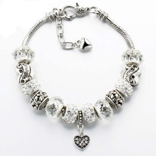 EXCLUSIVE! Vintage Charm Glass Crystal Heart Ball Beaded Womens Bracelets
